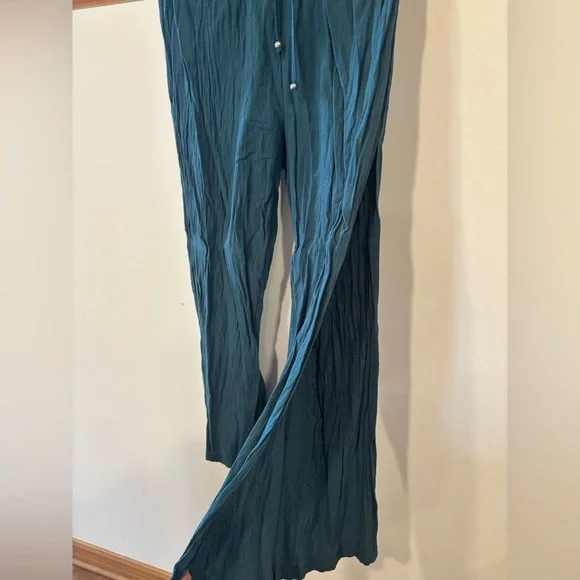 Womens 2 Piece Matching Set - Crop Top Side Slit Drawstring Wide Leg Pant - Picture 9 of 10